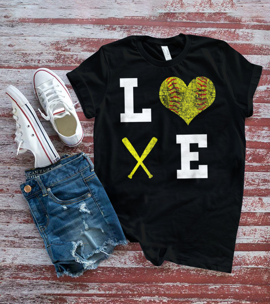 LOVE Softball Heart Bat Stitch Girls Softballism T-Shirt