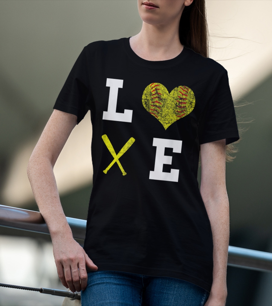 LOVE Softball Heart Bat Stitch Girls Softballism T-Shirt