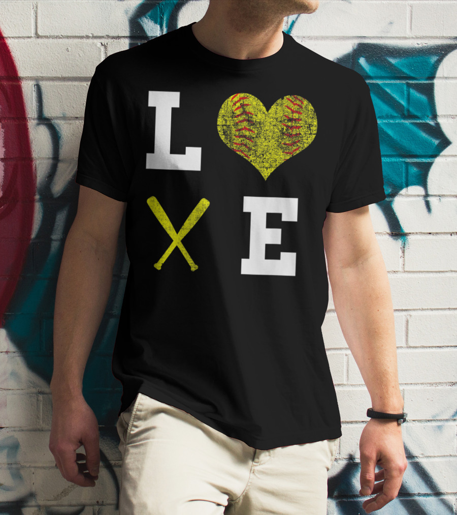 LOVE Softball Heart Bat Stitch Girls Softballism T-Shirt