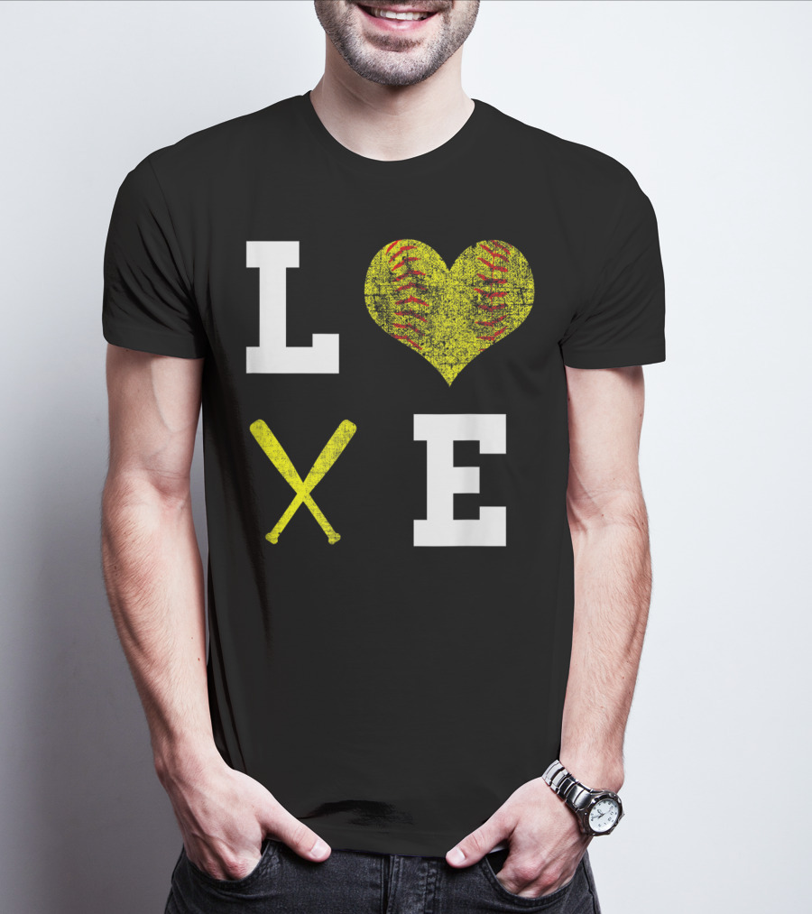 LOVE Softball Heart Bat Stitch Girls Softballism T-Shirt