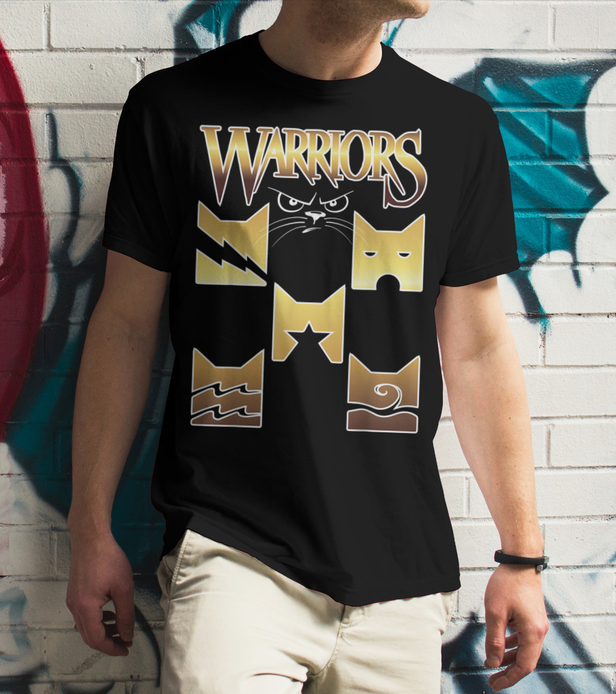 WARRIORS Golden Clan Cat Icons With Lightning, Eye, Star, Wave Symbols T-Shirt