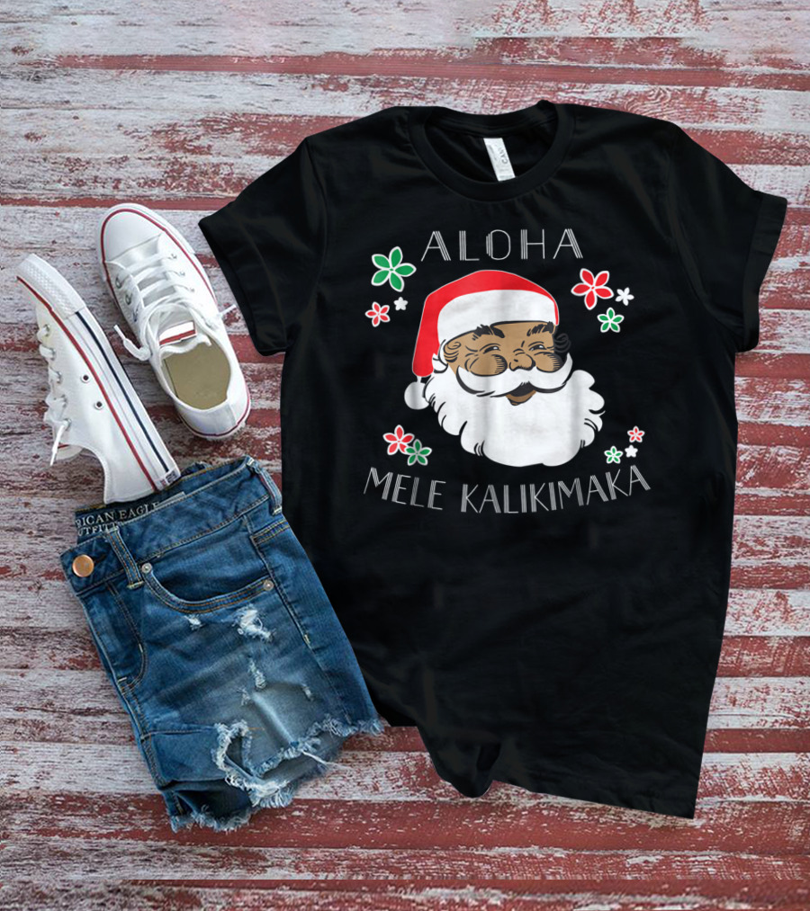 Aloha Mele Kalikimaka Santa With Flowers T-Shirt