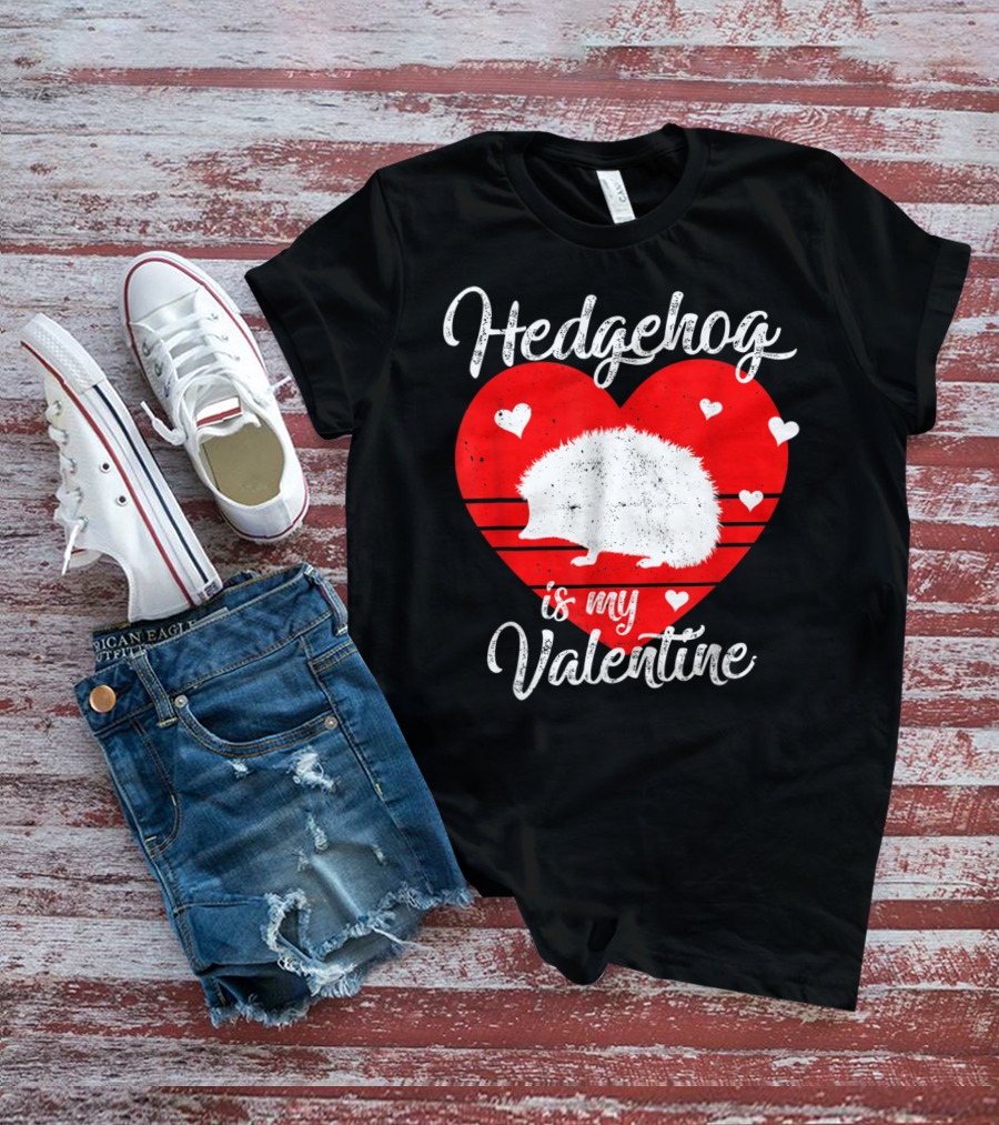 Hedgehog Is My Valentine Heart Silhouette With Small Hearts T-Shirt