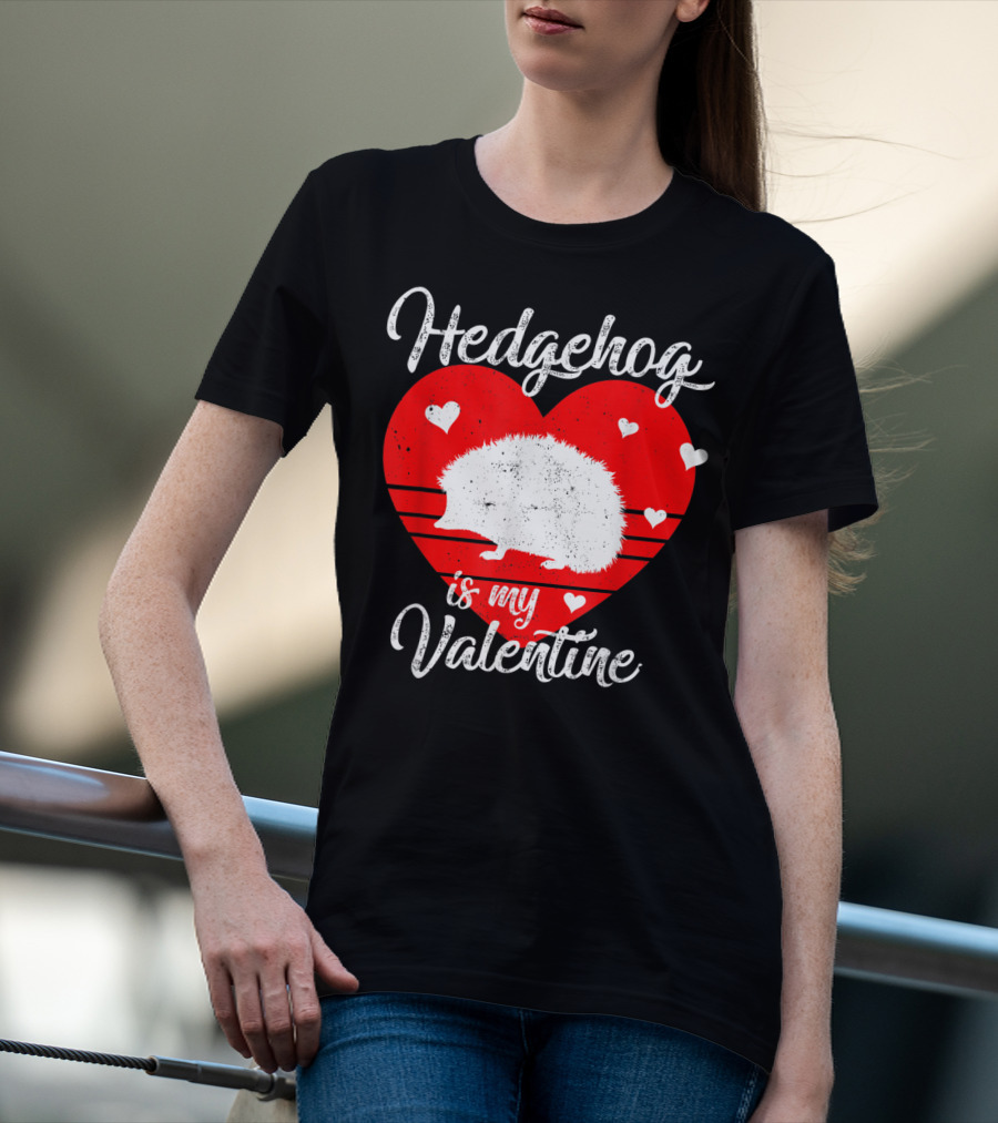 Hedgehog Is My Valentine Heart Silhouette With Small Hearts T-Shirt