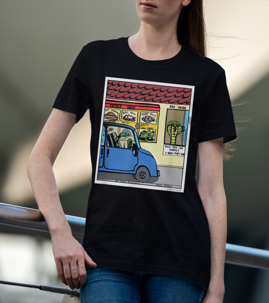 Hungry Snake Drives Through Reptile Lover Comic With Rat Sandwich And Frogs Legs T-Shirt