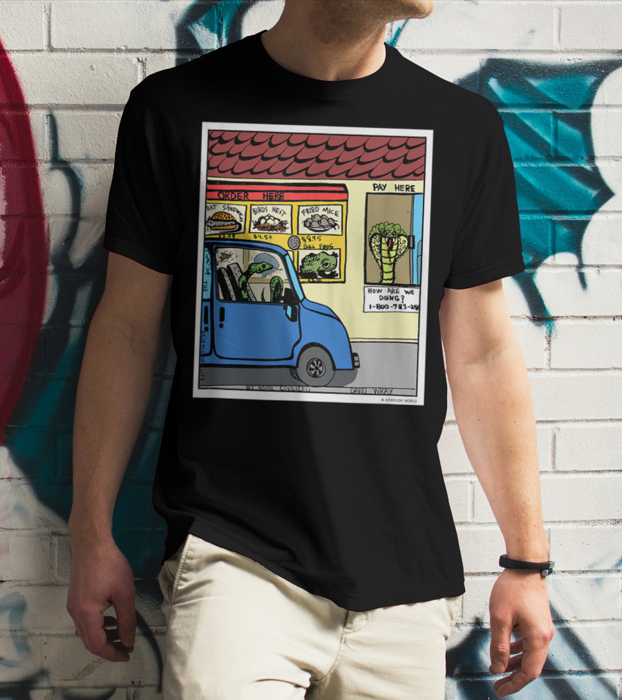 Hungry Snake Drives Through Reptile Lover Comic With Rat Sandwich And Frogs Legs T-Shirt