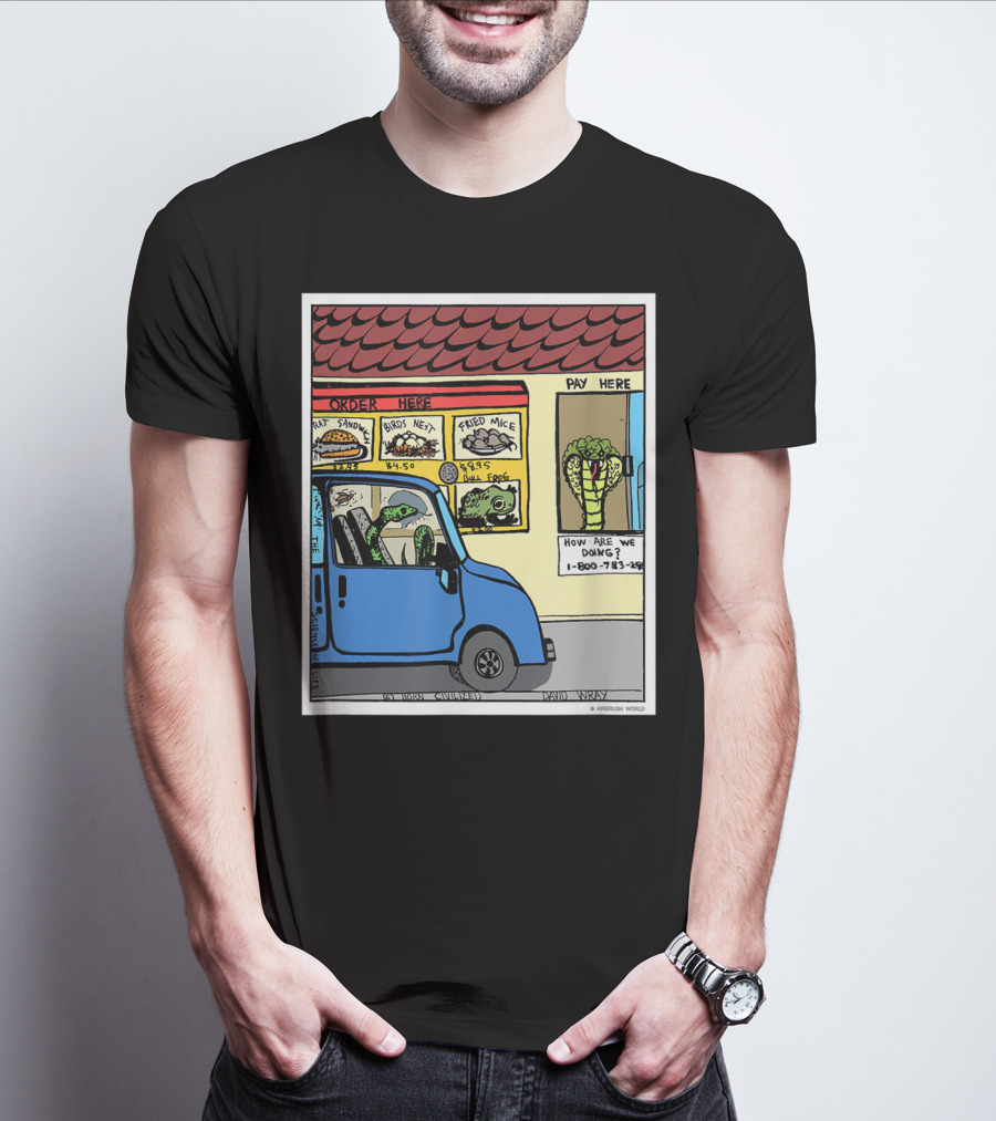 Hungry Snake Drives Through Reptile Lover Comic With Rat Sandwich And Frogs Legs T-Shirt