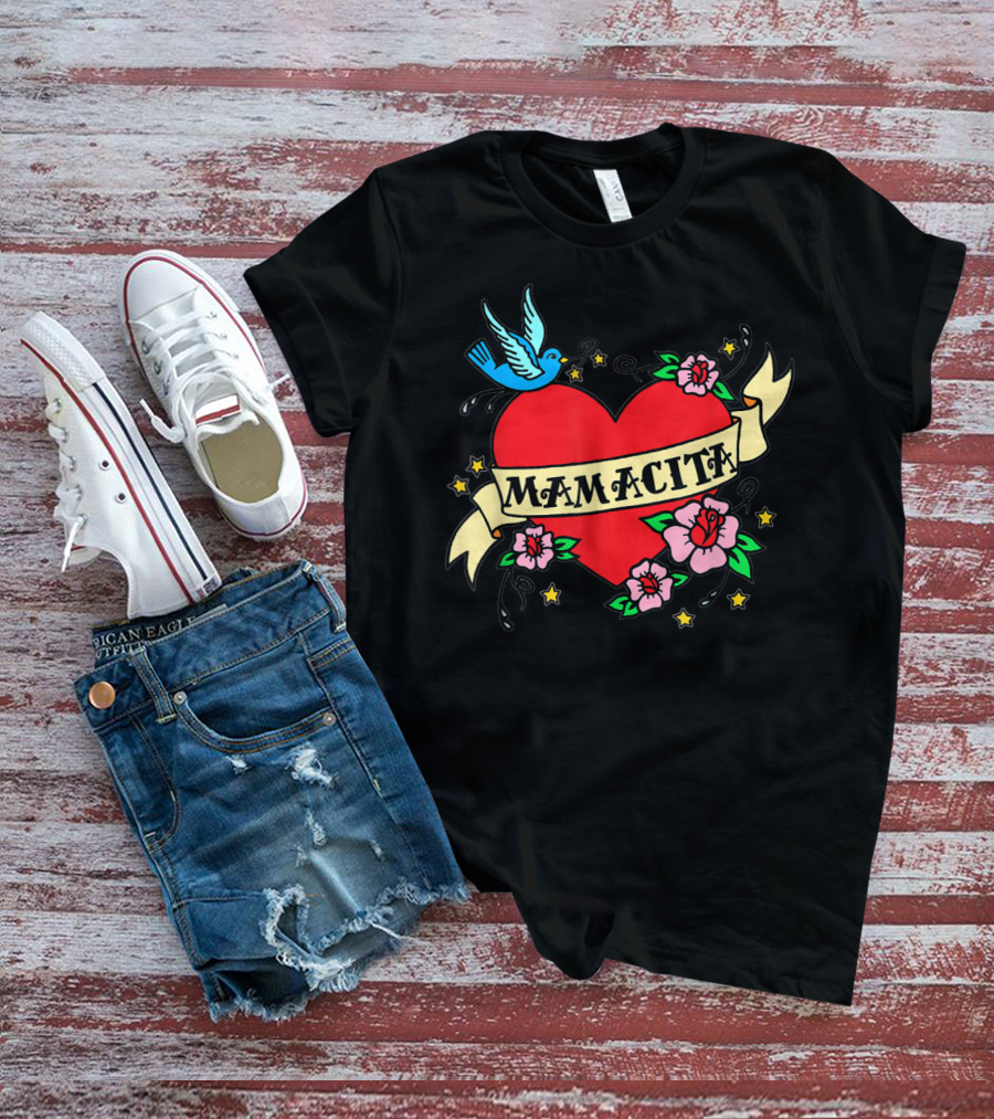 I Love My Mamacita Great For Hispanic Heart With Flowers And Bird T-Shirt