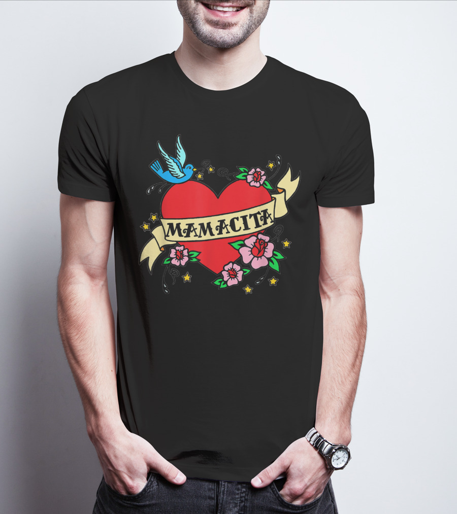 I Love My Mamacita Great For Hispanic Heart With Flowers And Bird T-Shirt