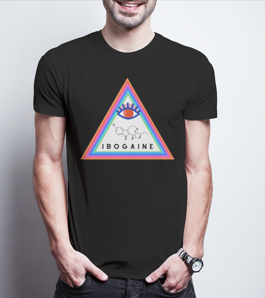 Ibogaine Molecular Structure Rainbow Triangle With Eye T-Shirt