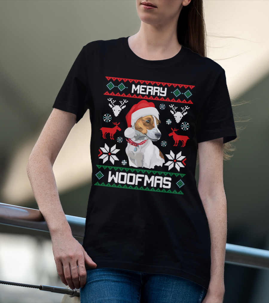 Merry Woofmas Jack Russell Terrier Dog Christmas Santa Hat T-Shirt