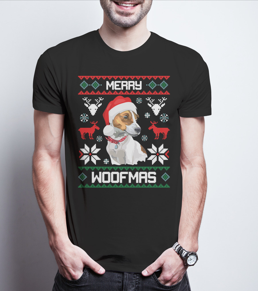 Merry Woofmas Jack Russell Terrier Dog Christmas Santa Hat T-Shirt