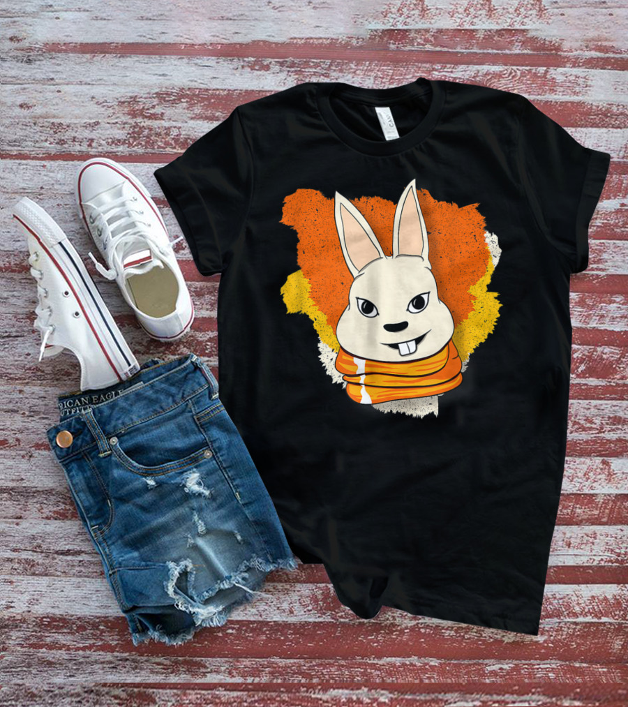 Bunny And Women For Easter Bunny Iconic Rabbit Illustration On Vibrant Orange Yellow Background T-Shirt