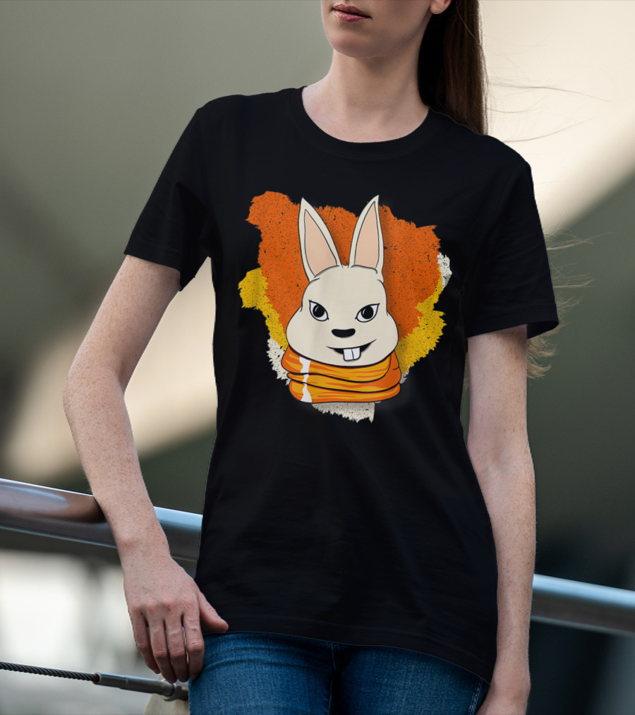 Bunny And Women For Easter Bunny Iconic Rabbit Illustration On Vibrant Orange Yellow Background T-Shirt