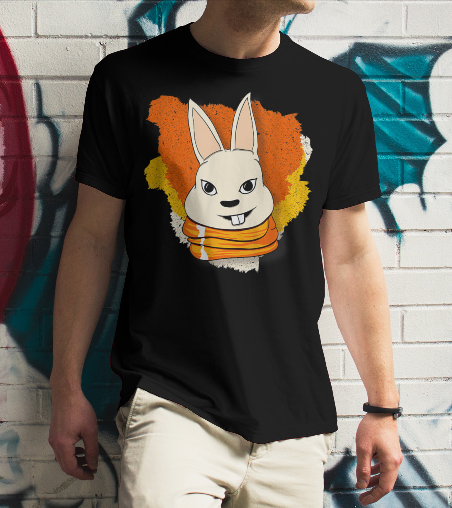 Bunny And Women For Easter Bunny Iconic Rabbit Illustration On Vibrant Orange Yellow Background T-Shirt