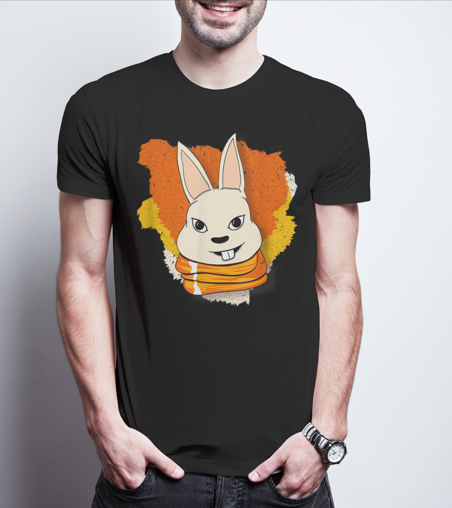 Bunny And Women For Easter Bunny Iconic Rabbit Illustration On Vibrant Orange Yellow Background T-Shirt