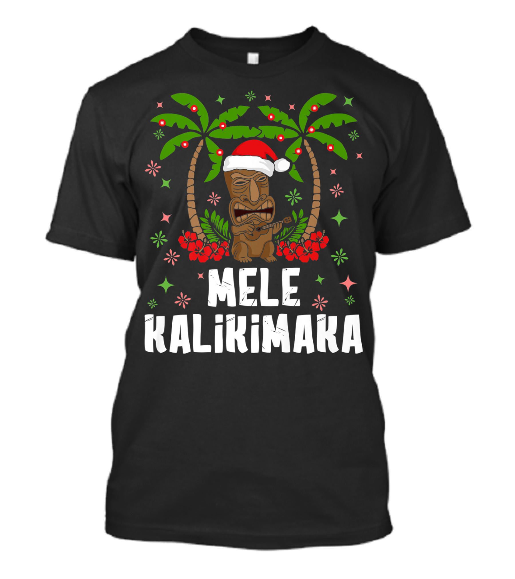 Mele Kalikimaka Santa Tiki Hawaiian Christmas Palms T-Shirt