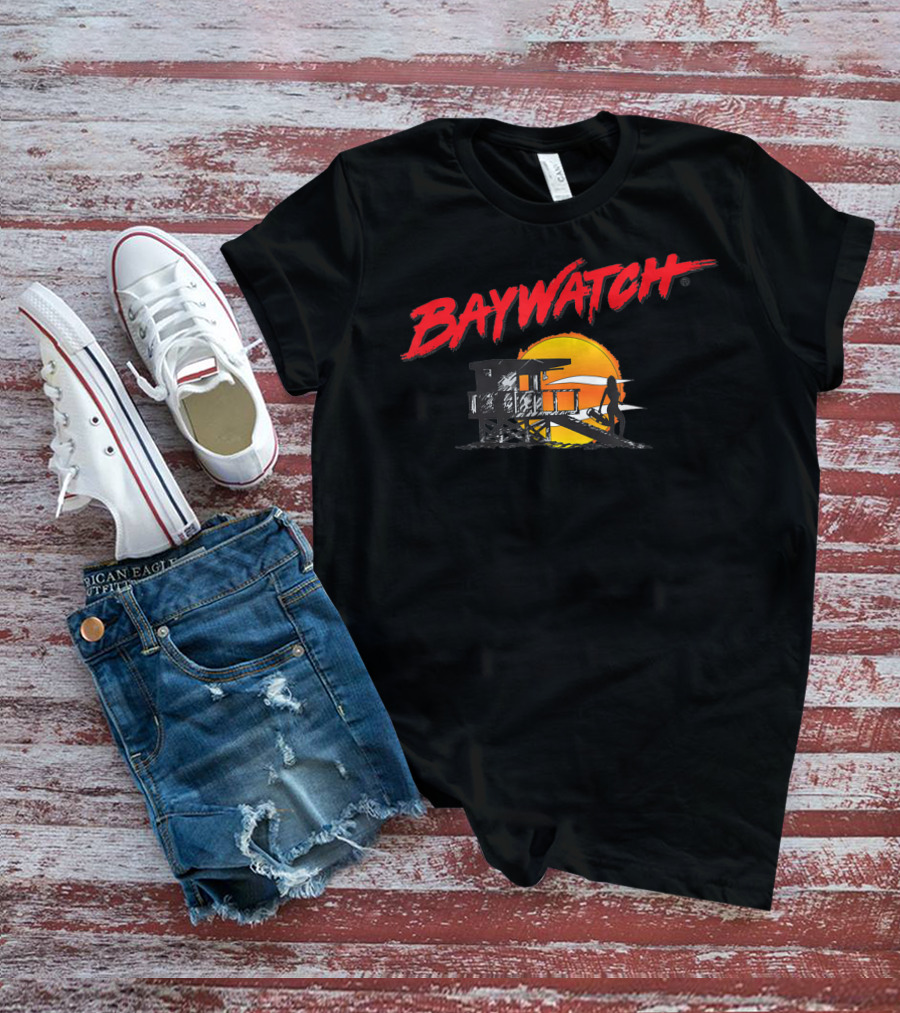 Baywatch Classic Bay And Tower Silhouette At Sunset T-Shirt