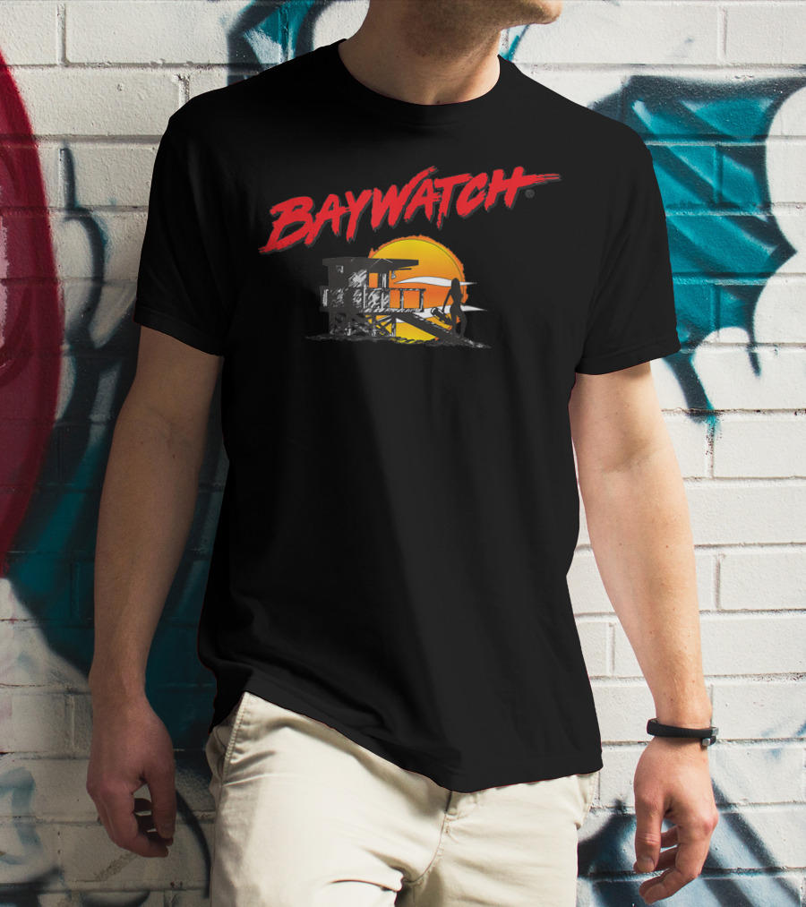 Baywatch Classic Bay And Tower Silhouette At Sunset T-Shirt