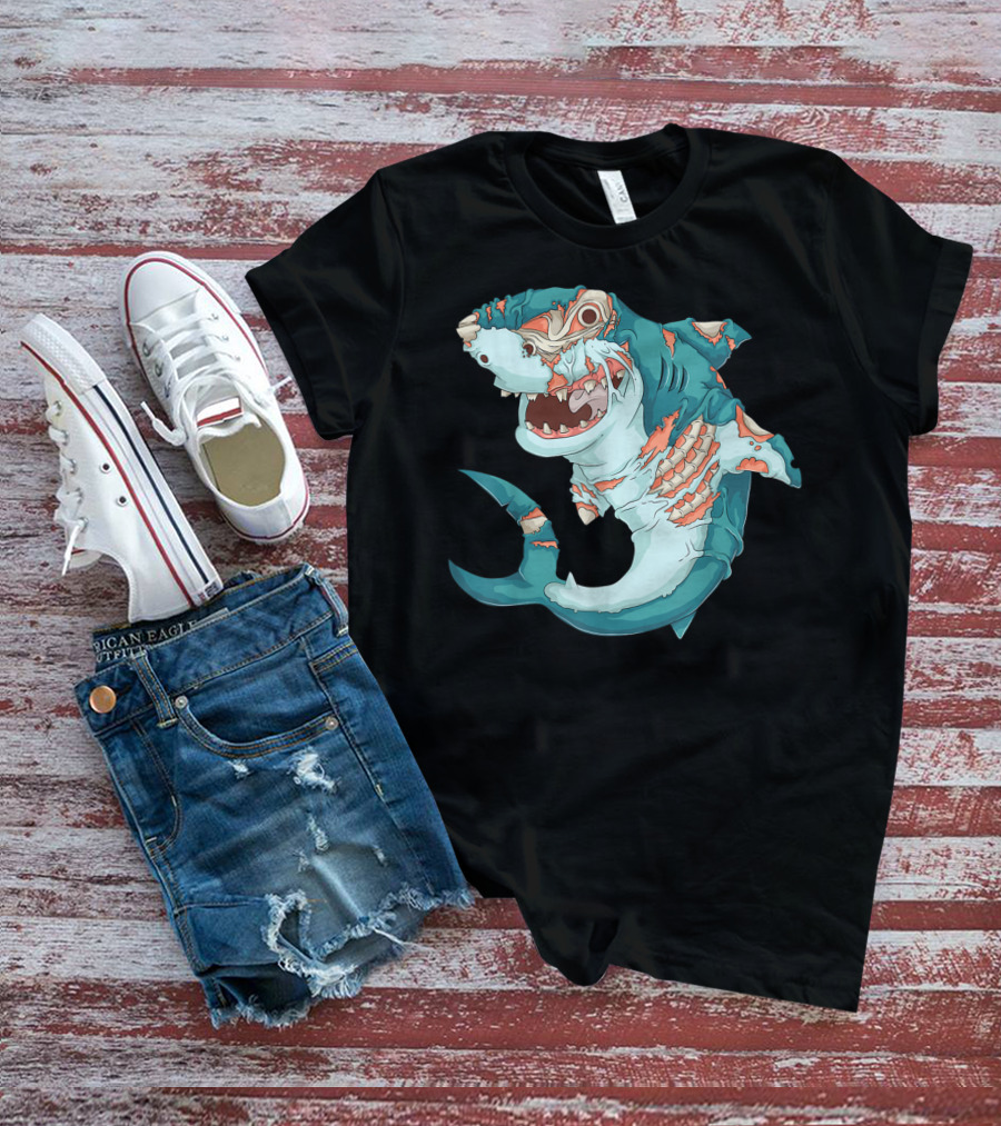 Cool Shark Zombie Funny Lazy Halloween T-Shirt