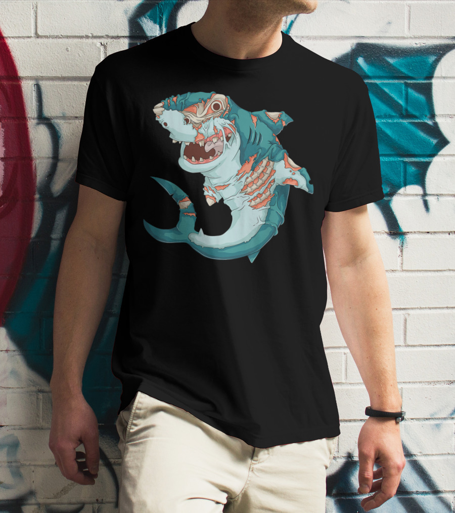 Cool Shark Zombie Funny Lazy Halloween T-Shirt