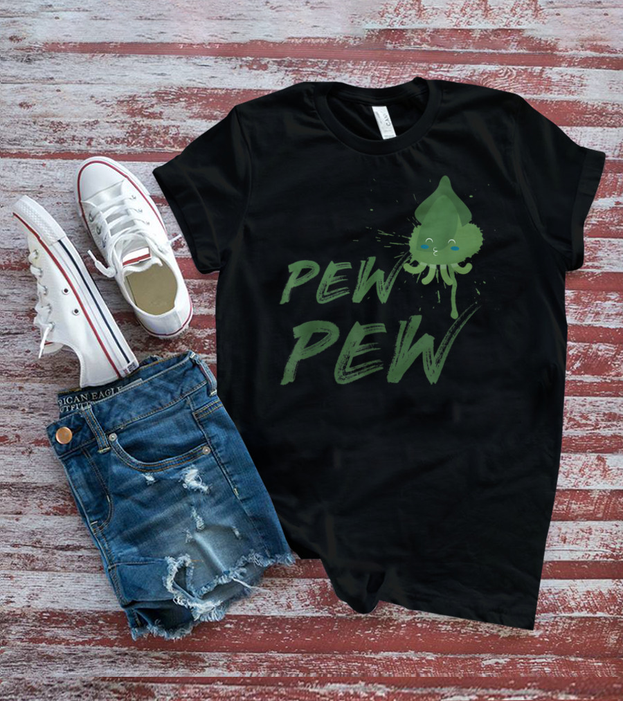 Pew Pew Cute Spitting Ink Squid Seafood Lovers T-Shirt