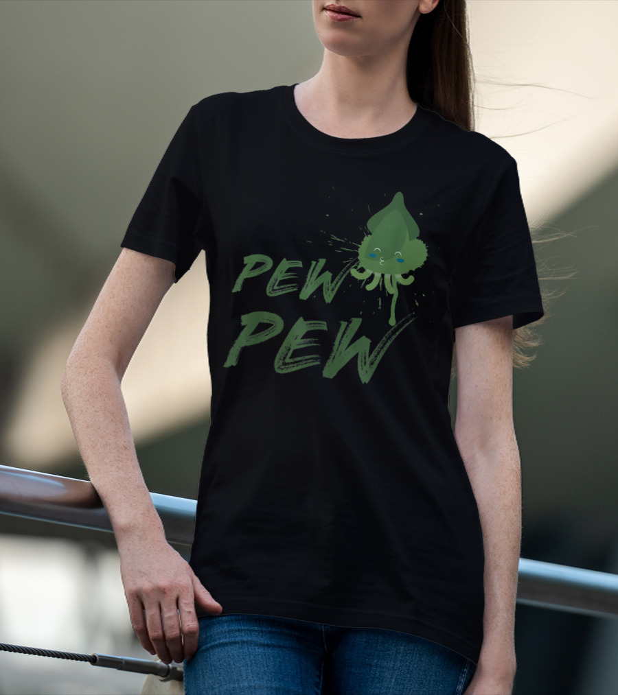 Pew Pew Cute Spitting Ink Squid Seafood Lovers T-Shirt