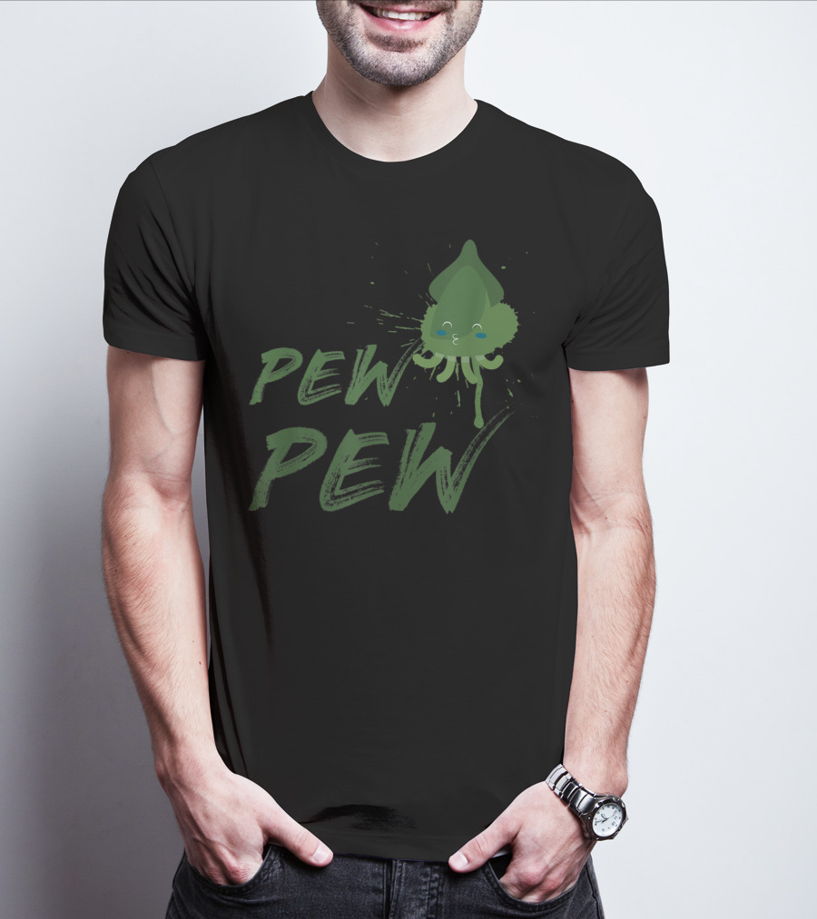 Pew Pew Cute Spitting Ink Squid Seafood Lovers T-Shirt