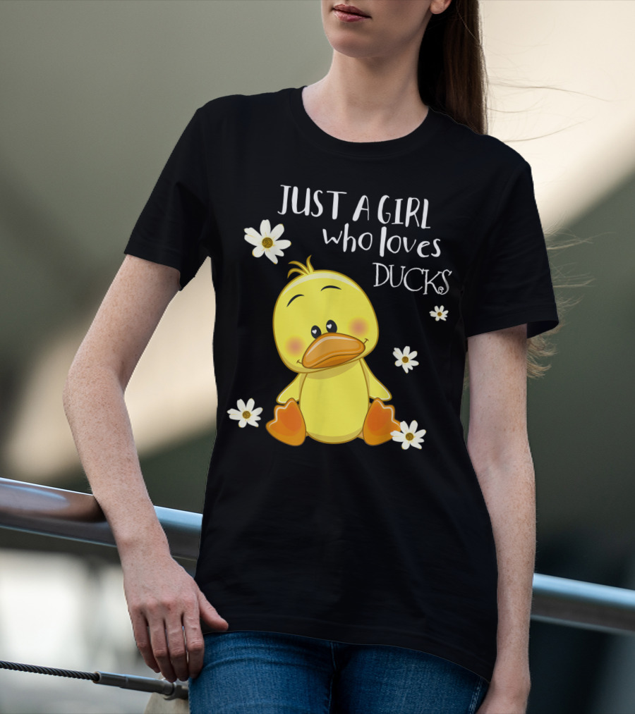 Just A Girl Who Loves Ducks Cute Duck Lover With Flowers T-Shirt