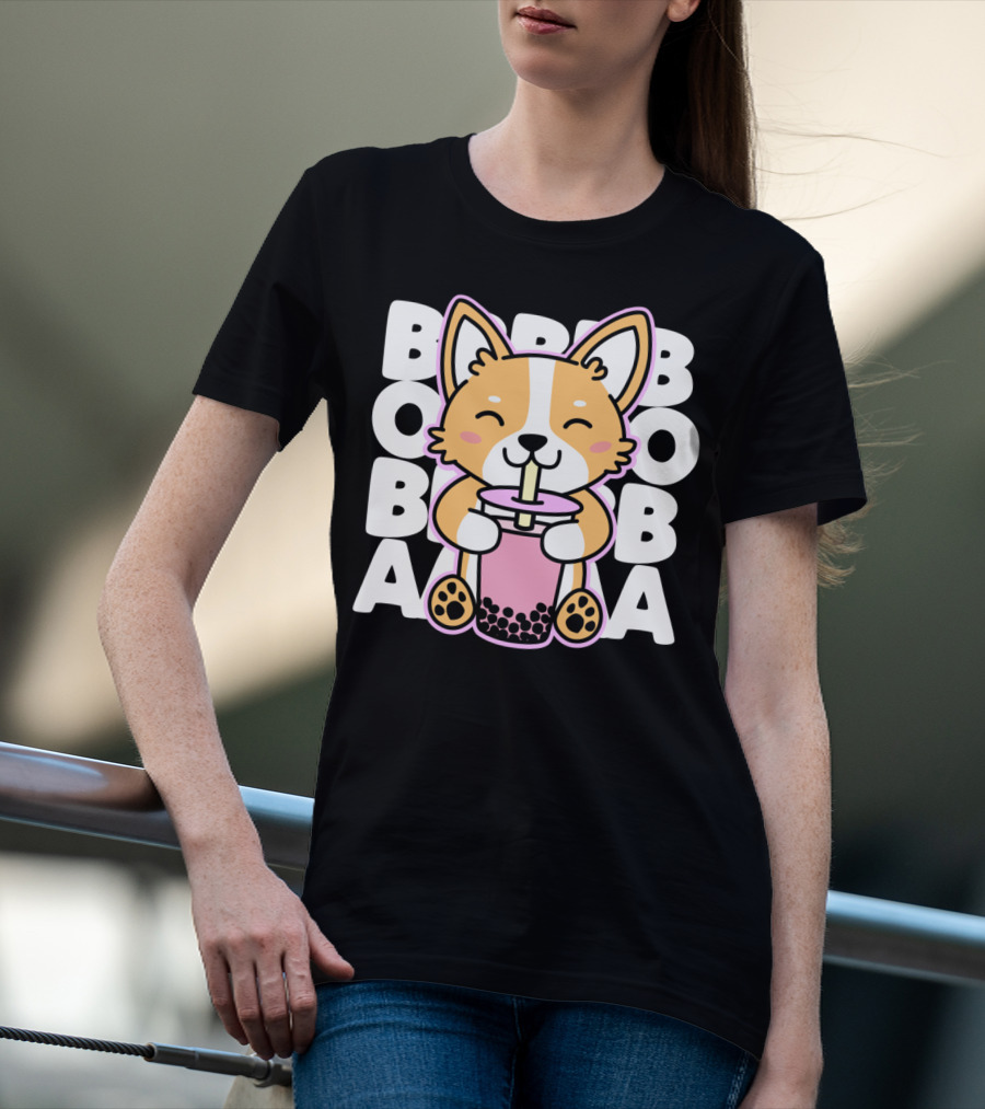 Kawaii Anime Corgi Boba Tea Cute Dog T-Shirt