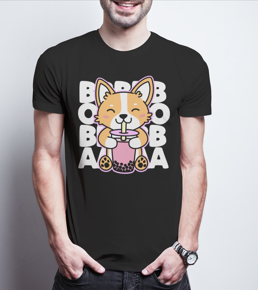 Kawaii Anime Corgi Boba Tea Cute Dog T-Shirt