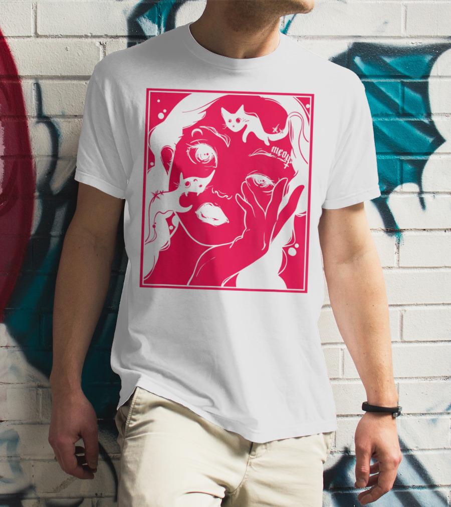 Kawaii Soft Grunge Egirl Aesthetic Harajuku Meow Black Cat Motif T-Shirt