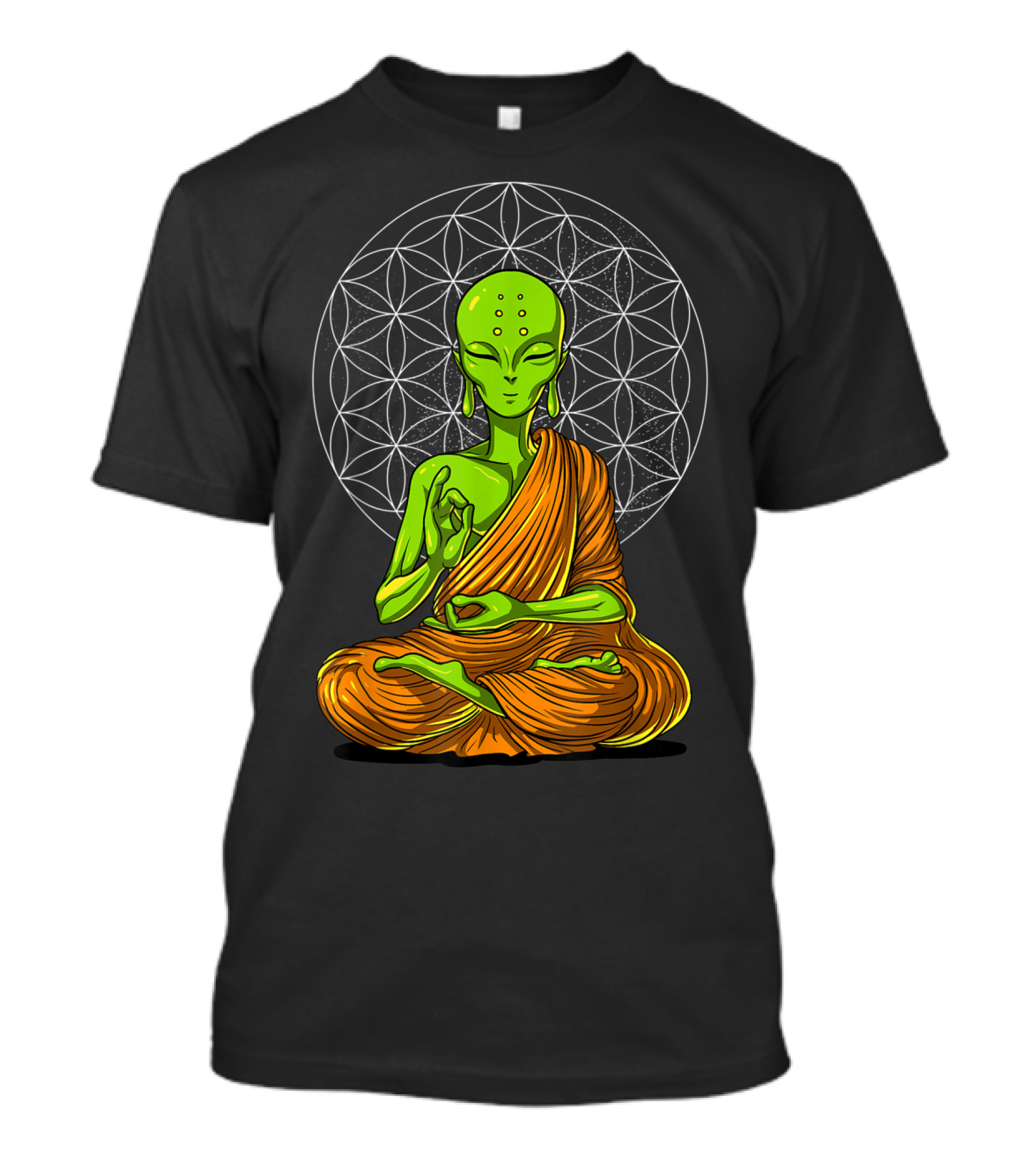 Alien Yoga Meditation Zen Namaste Buddha With Mandala Background T-Shirt