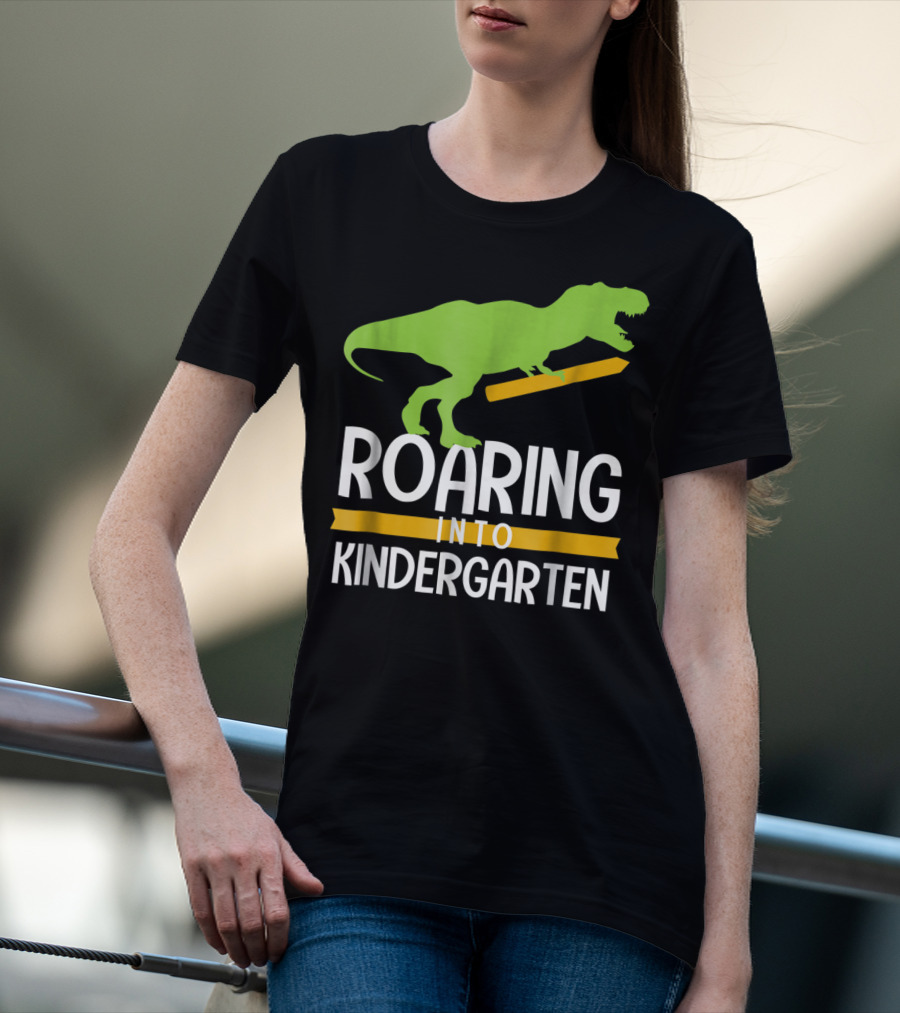 Roaring Into Kindergarten Back To School Dinosaur T-Shirt