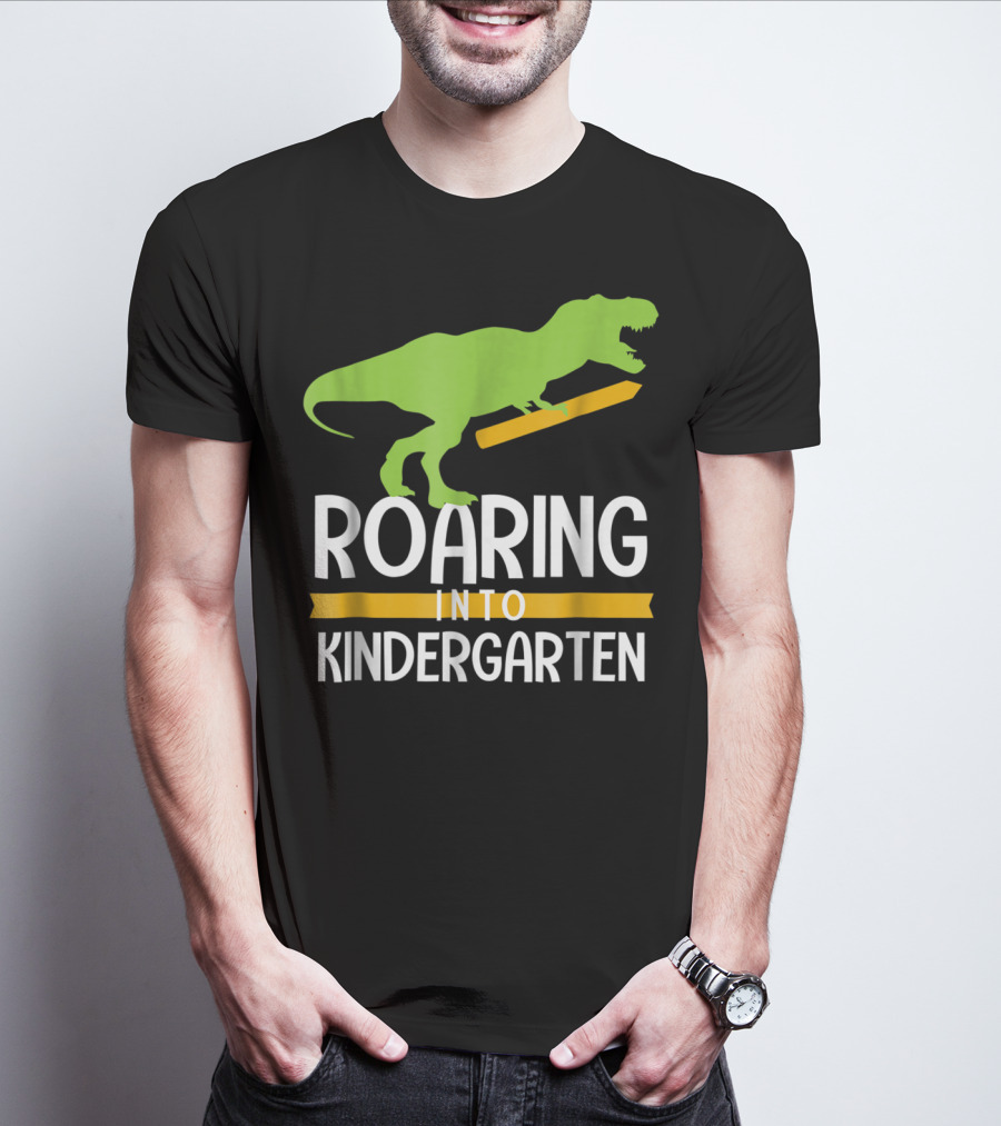Roaring Into Kindergarten Back To School Dinosaur T-Shirt