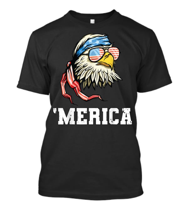'Merica Bald Eagle USA Flag Bandana And Sunglasses T-Shirt
