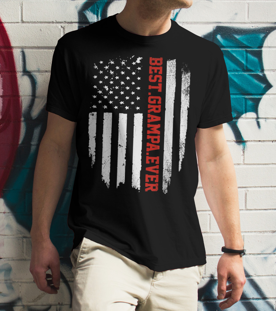 Best Grampa Ever Vintage USA Flag American T-Shirt