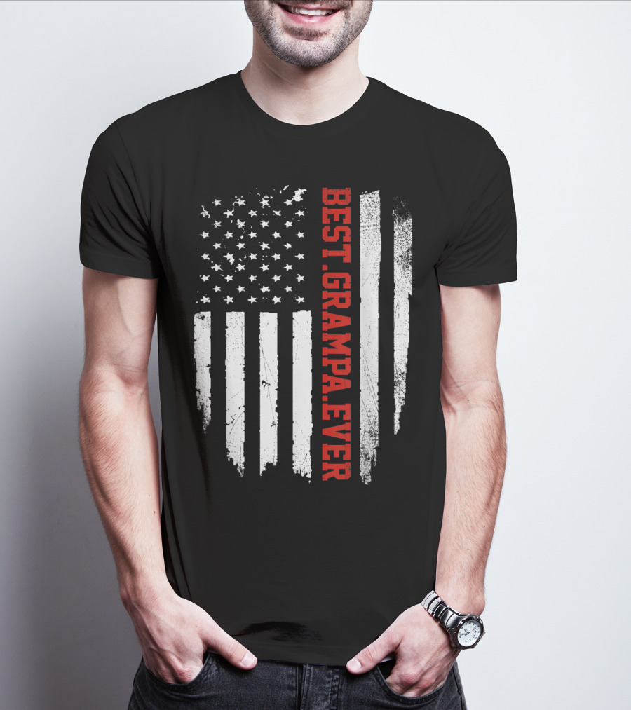 Best Grampa Ever Vintage USA Flag American T-Shirt