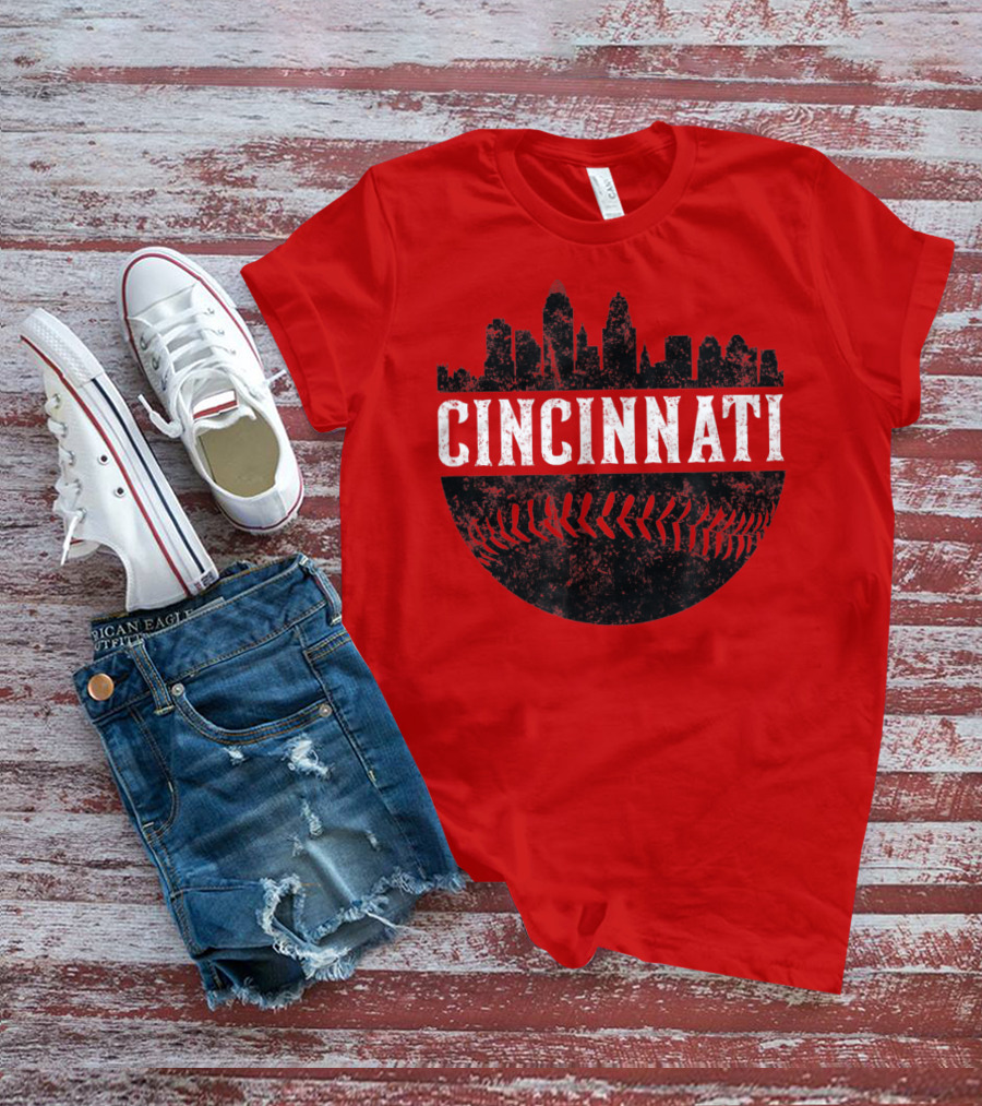Cincinnati Ohio Skyline Baseball T-Shirt