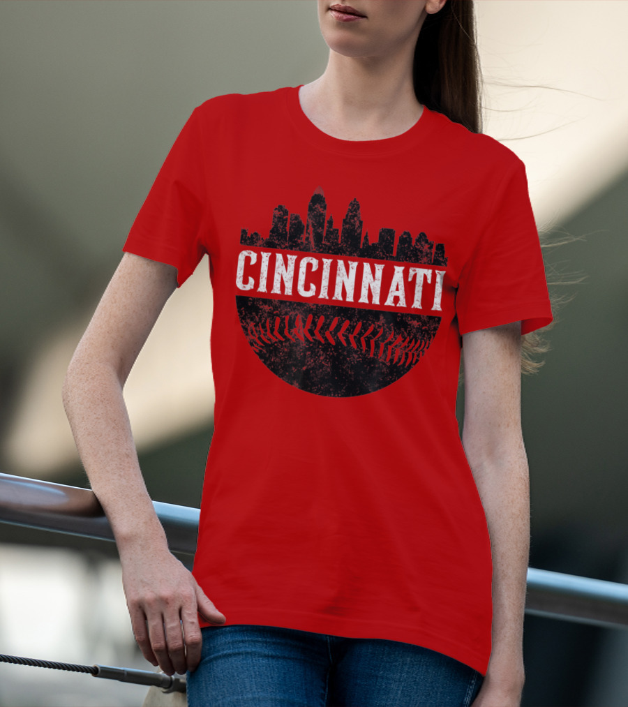 Cincinnati Ohio Skyline Baseball T-Shirt