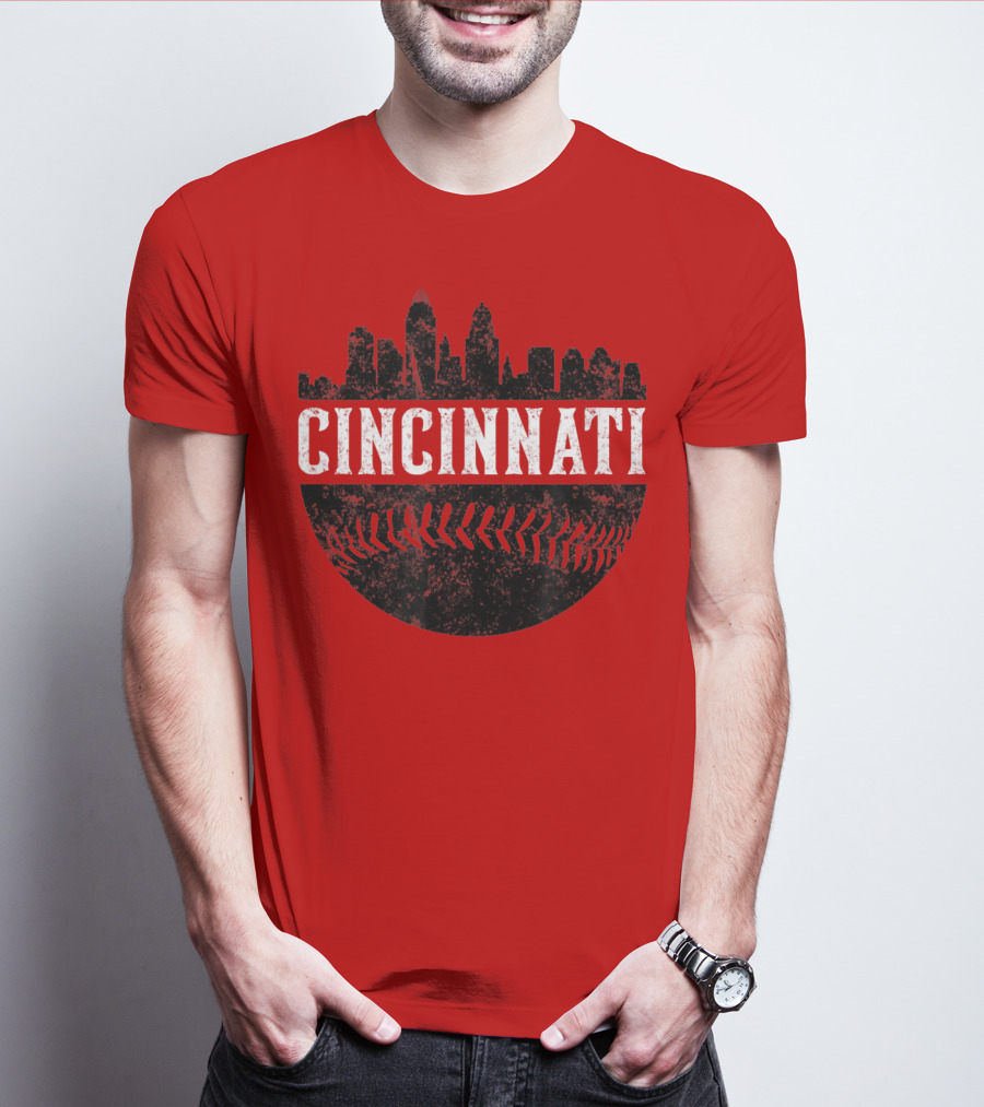 Cincinnati Ohio Skyline Baseball T-Shirt