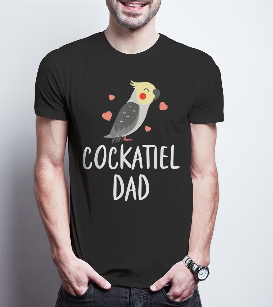Cockatiel Dad Cute Funny Bird Lover With Hearts T-Shirt
