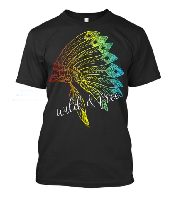 Wild And Free Colored Native American Headdress USA T-Shirt