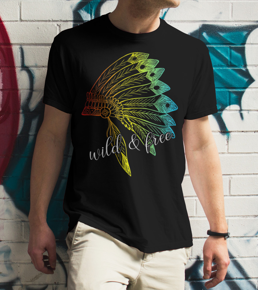 Wild And Free Colored Native American Headdress USA T-Shirt