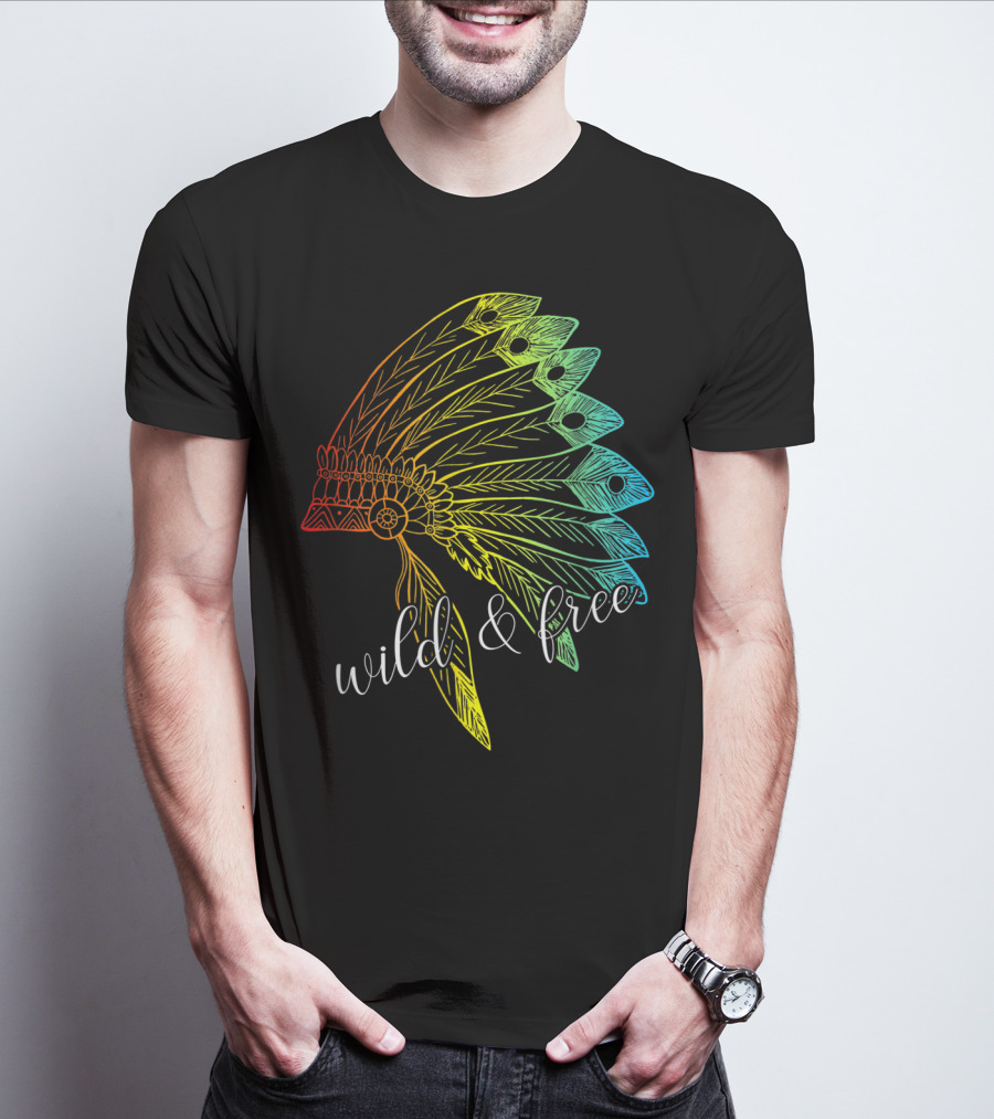 Wild And Free Colored Native American Headdress USA T-Shirt