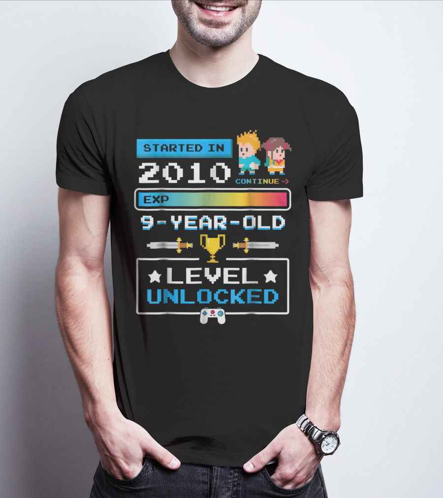 Started In 2010 9 Year Old Level Unlocked Gamer EXP Trophy T-Shirt