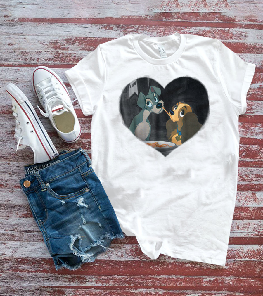 Disney Lady And The Tramp Heart Spaghetti Scene First Kiss T-Shirt