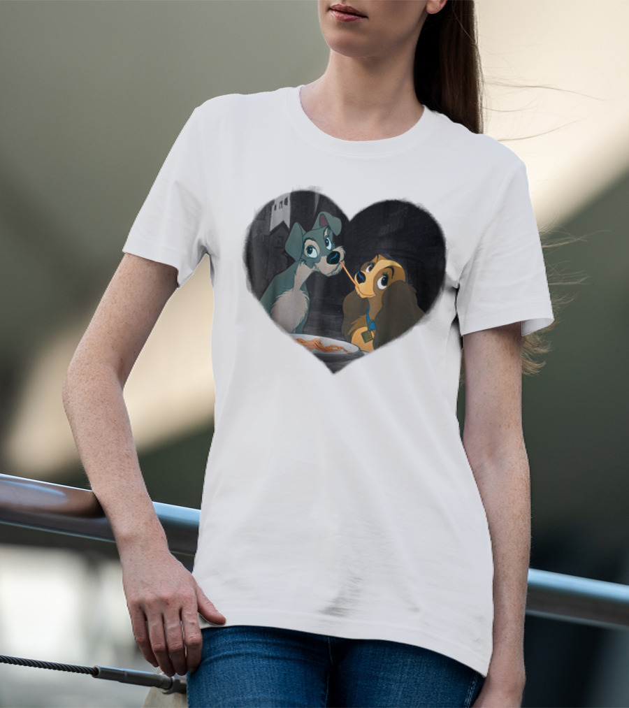 Disney Lady And The Tramp Heart Spaghetti Scene First Kiss T-Shirt