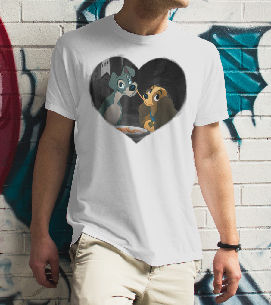Disney Lady And The Tramp Heart Spaghetti Scene First Kiss T-Shirt