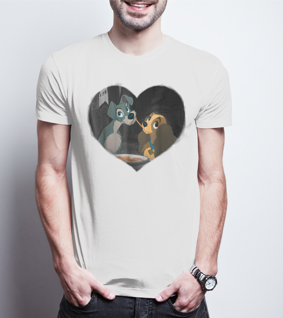 Disney Lady And The Tramp Heart Spaghetti Scene First Kiss T-Shirt